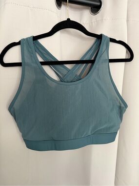 Fabletics XL Teal Mesh Overlay Strappy Back Sports Bra